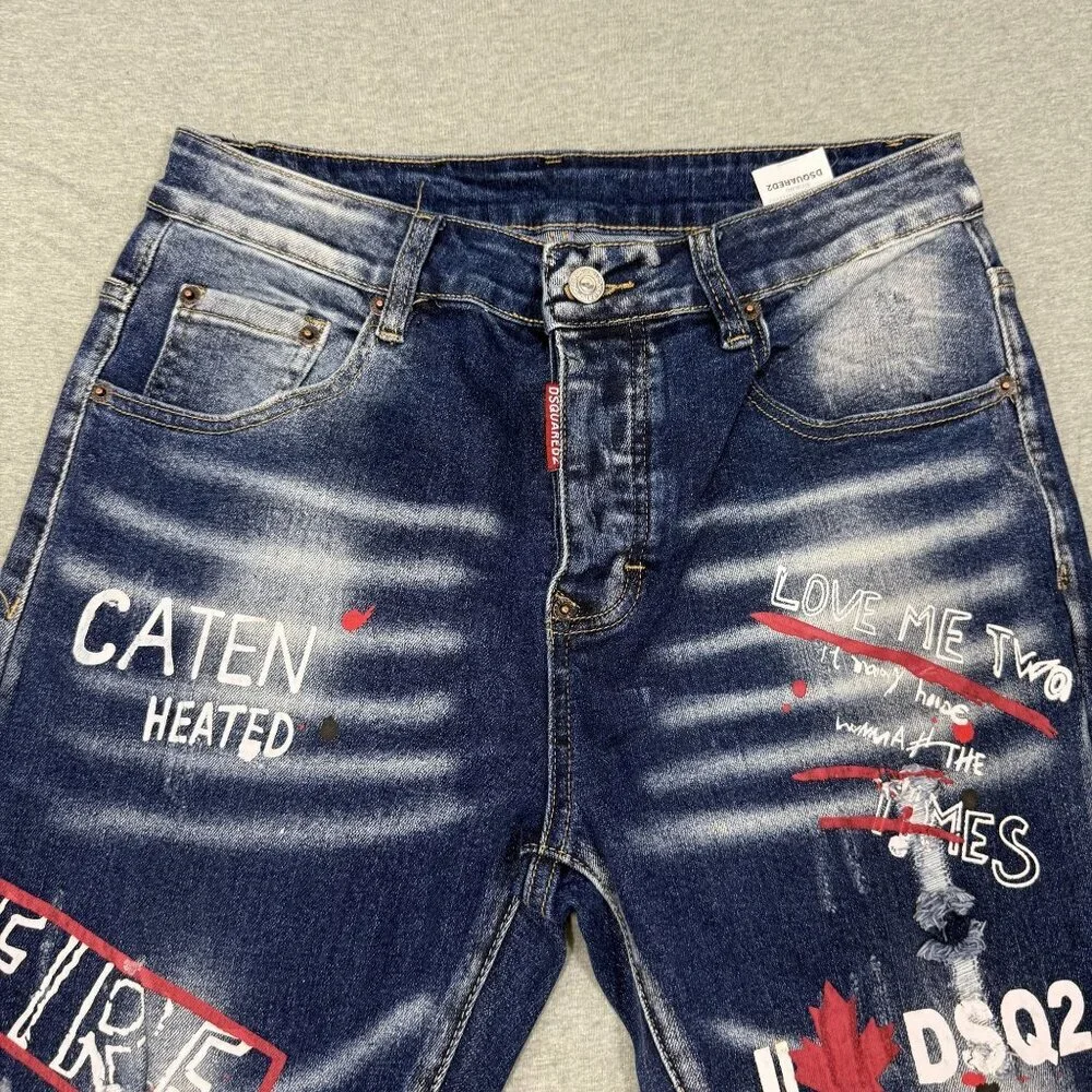 DSQUARED2 Icon All Over Print Jean Slim Distressed Paint Splatter  Mens Sz 30X28 - Picture 2 of 9